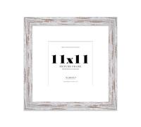 11x11" Distressed Wood Square Frame With Mount for 8x8" Pictures 28mm Edge Frame Display with Wall Hooks and Kickstand, 1 Pack