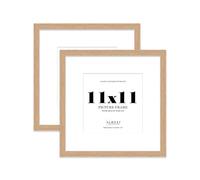 11x11 Oak Picture Frame with Mount for 9x9 Photos, Prints - Modern Square Wall Frame, Set of 2