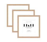 11x11 Oak Picture Frame with Mount for 9x9 Photos, Prints - Modern Square Wall Frame, Set of 3