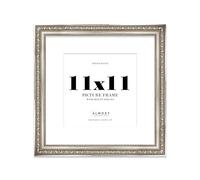 11x11 Silver Ornate Photo Frame With White Mat For 9x9 Picture, Ready to Hang or Stand, 1 Pack