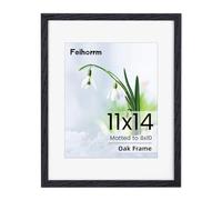 11x14 Frame Black Poster Frame 11x14 inch Picture Frames Large Solid Oak Wood 11x14 with Mat for 8x10 Inch Picture Frames Hang Portrait or Landscape for Wall Gallery Decor Art with Tempered Glass