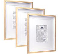 11x14 Inch Wooden & white Two Tone Picture Frames Set of 3 With Double Mounts for A4 & 7x5 photo,Wooden & white Two Tone Boxed Gallery A4 Picture Frames 3 packs for Wallmounted.