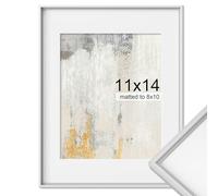 11x14 Metal Picture Frame, 11 x 14 Aluminum Photo Frames with 8x10 Removable Mat, High Definition Plexiglass, Vertical and Horizontal Display， Wall Hook Hanging Hardware Included, Silver, 1 Pack