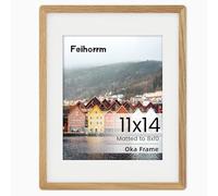 11x14 Picture Frame Natural Oak Solid Wood Photo Frame with HD Tempered Glass, Handcrafted Wooden Rounded Corner 11x14 Frame Matted to 8x10 Photo Frame, Horizontal Vertical Wall Mounting Display