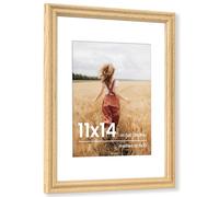 11x14 Picture Frame, Solid Oak Wood Picture Frame 11 x 14, Photo Frame with High Tempered Glass, 11 by 14 Wooden Frame Matted to 8x10 Photo Wall Mounted, 1 Pack