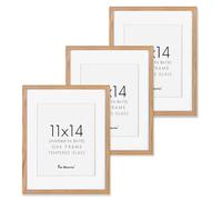 11x14 Picture Frames Set of 3, Light Wood 11 x 14 Frame for Wall, High-End Wood Oak Frame 11 by 14 with Tempered Glass, 11x14 Picture Frame Matted to 8x10, Rustic Frames 11x14 Inch, Oak Color