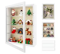 11x14 Shadow Box Display Cases with Removable Clear Shelves, Glass Door Memory Box, White Deep Shadow Box Frame with DIY Light Strip for Keepsake Collectibles, Wedding Bouquet, Photos