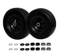 11x4-5 Lawn Mower Tires on Wheel, Flat Free Solid Smooth Tread Zero Turn & Garden Tractor Mowers Tire Assembly, 3/4" or 5/8" Bushing, 3.4"-4"-4.5-5" Centered Hub, 2 Pack