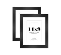 11x9 Black Frame With Mount for A5 Pictures 28mm Edge Portrait and Landscape Display with Wall Hooks and Kickstand, 2 Pack