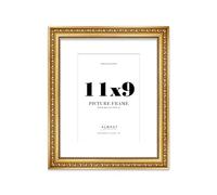 11x9 Gold Ornate Photo Frame With White Mat For A5 Picture, Ready to Hang or Stand, 1 Pack