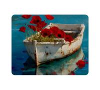 11x9 Inch Mouse Pad, Boat and Red Flowers Rectangle Desk Mat Non-Slip Rubber Base for Home Office Study Gaming, 2mm Thick, Color136