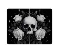 11x9 Inch Mouse Pad, Skull and White Flower Rectangle Desk Mat Non-Slip Rubber Base for Home Office Study Gaming, 2mm Thick, Color177