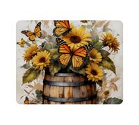 11x9 Inch Mouse Pad, Sunflowers Flowers Wooden Barrel Rectangle Desk Mat Non-Slip Rubber Base for Home Office Study Gaming, 2mm Thick, Color81