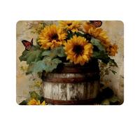 11x9 Inch Mouse Pad, Sunflowers Wooden Barrel Rectangle Desk Mat Non-Slip Rubber Base for Home Office Study Gaming, 2mm Thick, Color83