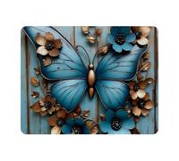 11x9 Inch Mouse Pad, Wooden Background Blue Butterfly Rectangle Desk Mat Non-Slip Rubber Base for Home Office Study Gaming, 2mm Thick, Color407