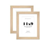 11x9 Oak Frame With Mount for A5 Pictures 28mm Edge Portrait and Landscape Display with Wall Hooks and Kickstand, 2 Pack