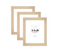 11x9 Oak Frame With Mount for A6 Pictures 28mm Edge Portrait and Landscape Display with Wall Hooks and Kickstand, 3 Pack