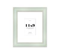 11x9" Sage Green Picture Frame with A6 Mount - Shabby Chic Photo Frame with Distressed Finish, Gold Trim, Wall Hooks and Kickstand, 37mm Edge - 1 Pack