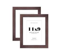 11x9" Walnut Frame With Mount for A5 Pictures 28mm Edge Portrait and Landscape Display with Wall Hooks and Kickstand, 2 Pack