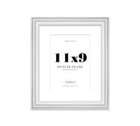 11x9 White Ornate Photo Frame With White Mat For A5 Picture, Ready to Hang or Stand, 1 Pack