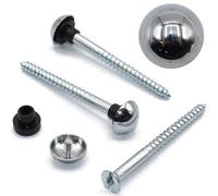 12, 1 1/2" (38mm) x 8g Mirror Screws Plus Chrome Dome Caps & Protective Rubber Grommets - Fort Fasteners