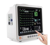 12.1-Inch Touchscreen Multi-Parameter Patient Monitor | ECG/PR/NIBP / SPO2/ RESP/Temp | Portable ECG Monitor | 3 Modes | 3-Hour Internal Battery | Adult/Pediatric/Neonatal