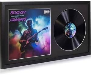 12" / 10" / 7" Double Vinyl LP Record and Album Cover Frame BLACK Mount Memorabilia Wall Display (Matt Black, 35L x 19Wcm 7" Vinyl)