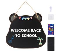 12‘’×10‘’ Wooden Double Sided Hanging Chalkboard Sign, Erasable Kids Chalkboard with Hanging String, 4 Chalks, 2 Hooks,1 Eraser, Message Blackboard Sign for Store Classroom Office Outdoor (Bear)