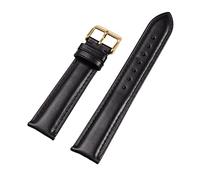 12/13/14/15/16/17/18/19/20/21/22mm Pin Buckle Plain Grain First Layer Calfskin Watch Strap with Quick Release Spring Bar for Men and Women, Black-Gold, 15mm