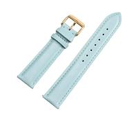 12/13/14/15/16/17/18/19/20/21/22mm Pin Buckle Plain Grain First Layer Calfskin Watch Strap with Quick Release Spring Bar for Men and Women, Sky Blue-Gold, 14mm