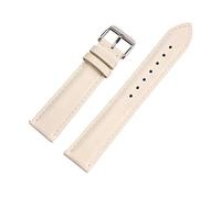 12/13/14/15/16/17/18/19/20/21/22mm Pin Buckle Plain Grain First Layer Calfskin Watch Strap with Quick Release Spring Bar for Men and Women, Beige-Silver, 14mm