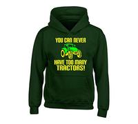 12-13 Bottle Green 'You Can Never Have Too Many Tractors! ' Hoodie in Green & Yellow Print