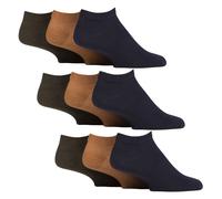 (12-14, Ochre / Navy Blue / Green Khaki) Gentle Grip - 9 Pack Mens Diabetic Trainer Socks, Swollen Feet Wide Ankle Socks