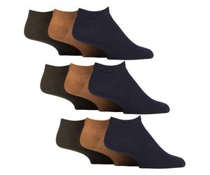 (12-14, Ochre / Navy Blue / Green Khaki) Gentle Grip - 9 Pack Mens Diabetic Trainer Socks, Swollen Feet Wide Ankle Socks