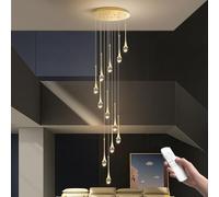 12/15/18 Lights Raindrop Crystal Chandelier - Dimmable Villa Lighting with Remote Adjustable 118" Height Elegant Spiral Staircase LED Ceiling Fixture for Foyer