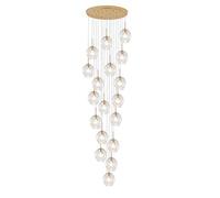 12/15/18-lights Staircase Raindrop Chandelier,Modern Gold Stair Pendant Lights Adjustable Height,Stainless Steel Base,E27 Bulb,Large Ceiling Light for Villa,High Ceiling (15 ligths, Transparent) (T
