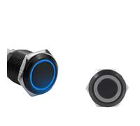 12/16/19/22mm Black Shell Button Switch Metal Latching Momentary LED Light Car Engine Power Blue Red(Blue Ring,16MM-SELF LOCKING-3-6V(5V))