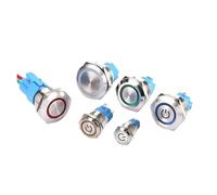 12 16 19 22mm waterproof metal button switch LED instant lock automotive engine power switch red, green, blue, yellow and white(19MM)