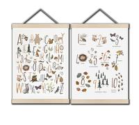 12×16 Inch Canvas Forest Cute Animal Alphabet Poster Framed with Wood Hanger Set of 2 - Banner Alphabet Wall Decor for Nursery, Bedroom, Playroom, Toddler and Kids Room