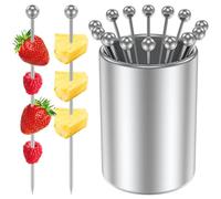 12/16Pcs Metal Cocktail Sticks Cocktail Picks Set with Holder 10cm Stainless Steel Cocktail Toothpicks Reusable Fruit Sticks Cocktail Appetizer Skewers Decorative Toothpicks for Sandwiches BBQ Snacks