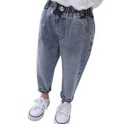 12-18 Months Baby Toddler Girls Denim Pants Joggers Elastic Waist Cute Animal Strawberry Rabbit Embroidery Print Jeans Casual Denim Pants Soft Relax Fit Ankle Length Trousers 002_Blue