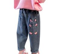 12-18 Months Baby Toddler Girls Denim Pants Joggers Elastic Waist Cute Animal Strawberry Rabbit Embroidery Print Jeans Casual Denim Pants Soft Relax Fit Ankle Length Trousers 001_Pink