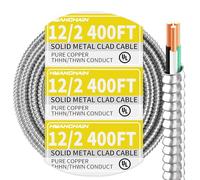 12/2 MC Cable with Ground 400 Ft, 12 Gauge 2 Conductors Electrical Wire with Aluminum Armor, Solid Pure Copper Cable for Indoor and Outdoor Underground Installation, UL Listed