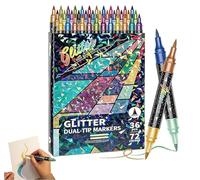 12/24/36 Colors Glitter Effect Brush Markers, Dual Tip Metallic Shimmer Pens Set, Soft Brush Shimmer Marker, Smooth No Clog for Coloring, For Coloring, Scrapbooking & Card, Crafts (36 Colours)