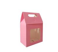 12/24/48pcs Kraft Paper Portable Gift Bags Wedding Candy Packing Bags With Clear PVC Window Seal Boxes Packing Bag For Business(Pink,48PCS_15.8X8.8X26.5CM)