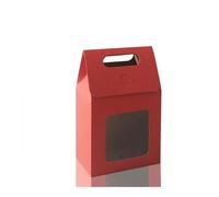 12/24/48pcs Kraft Paper Portable Gift Bags Wedding Candy Packing Bags With Clear PVC Window Seal Boxes Packing Bag For Business(Wine Red,48PCS_13.6X8X19.5CM)