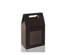 12/24/48pcs Kraft Paper Portable Gift Bags Wedding Candy Packing Bags With Clear PVC Window Seal Boxes Packing Bag For Business(Black,12PCS_10X6X15CM)