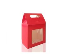 12/24/48pcs Kraft Paper Portable Gift Bags Wedding Candy Packing Bags With Clear PVC Window Seal Boxes Packing Bag For Business(Red,12PCS_10X6X15CM)
