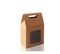 12/24/48pcs Kraft Paper Portable Gift Bags Wedding Candy Packing Bags With Clear PVC Window Seal Boxes Packing Bag For Business(Kr paper,24PCS_10X6X15CM)