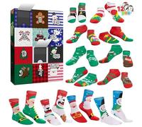12/24 Pairs Christmas Sock Advent Calendar 2025, Cute Creative Santa Elk Snowman Pattern Socks, 12/24 Days Countdown Box Gift for Xmas Party Favor Gifts (12DAY)